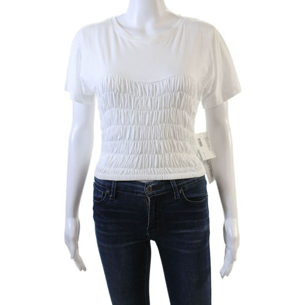 Intermix Womens Short Sleeve Scoop Neck Tessie Ruched Shirt White Size Small